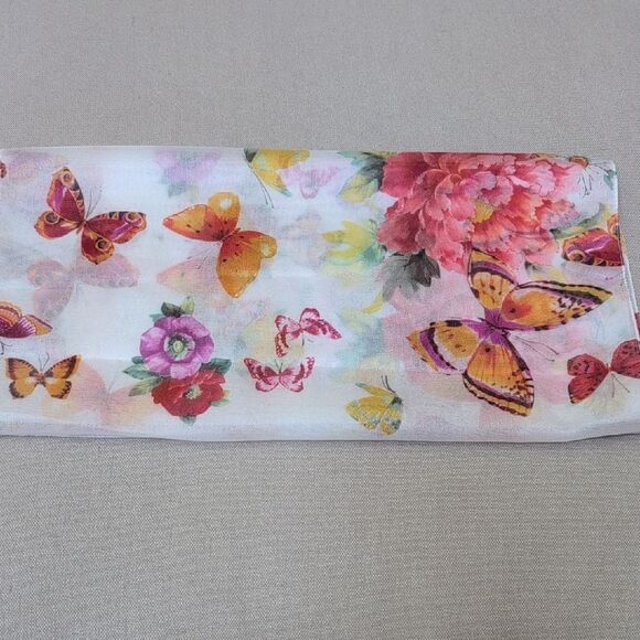 Floral Butterfly Print Oblong Scarf Cottagecore Fairy Garden Lightweight - Picture 1 of 8